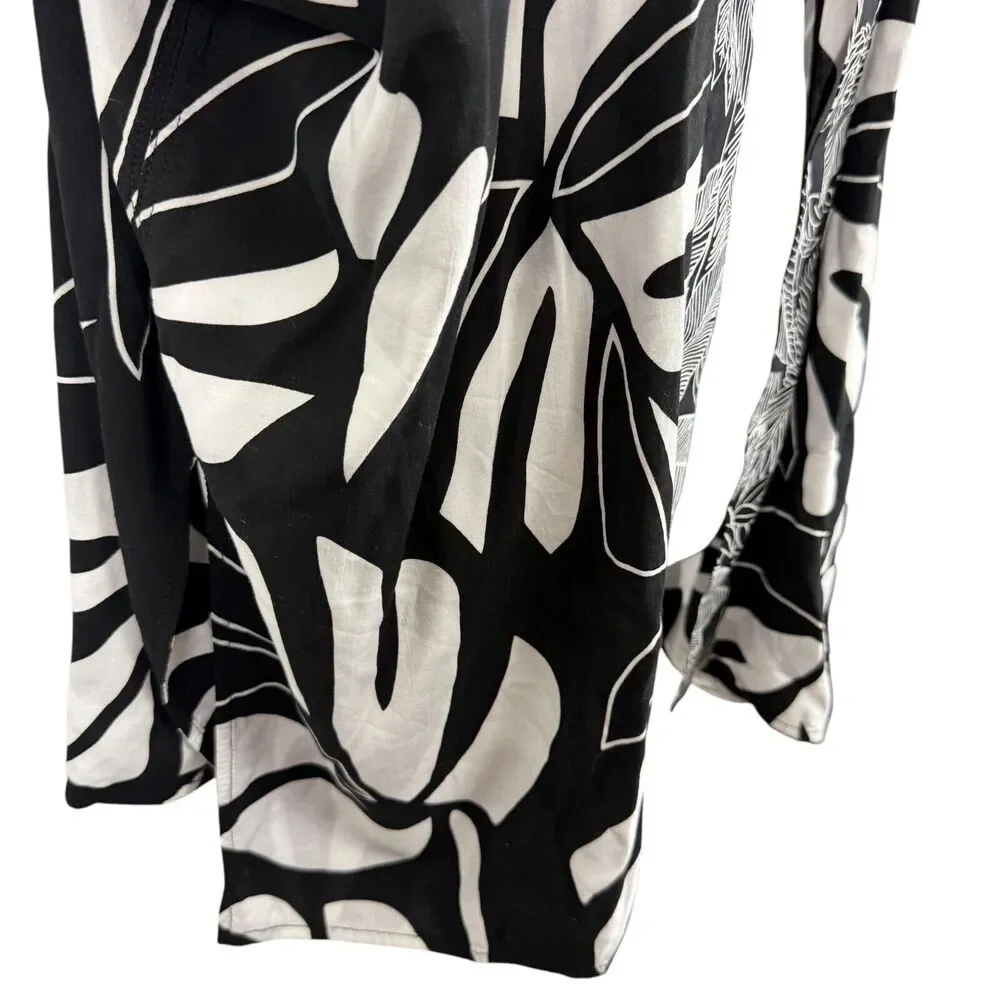 Chicos Printed Boarder Ruana Reversible Womens Open Kimono Jacket Black sz S / M